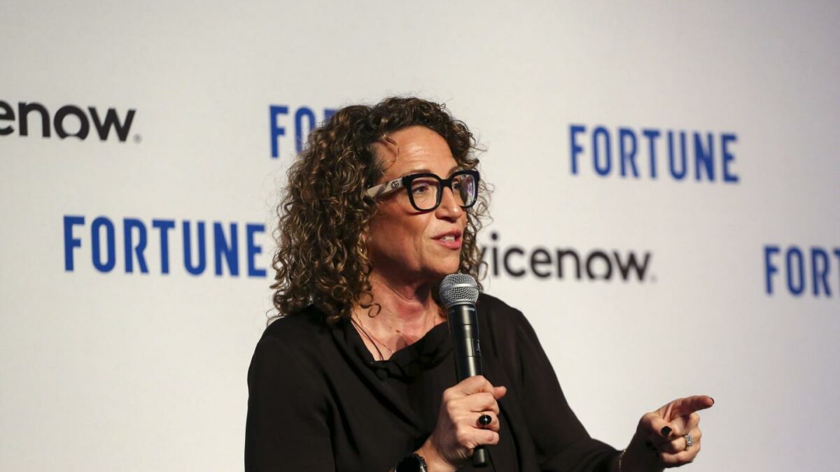 Futurist Amy Webb speaking at the Fortune AIQ Summit.