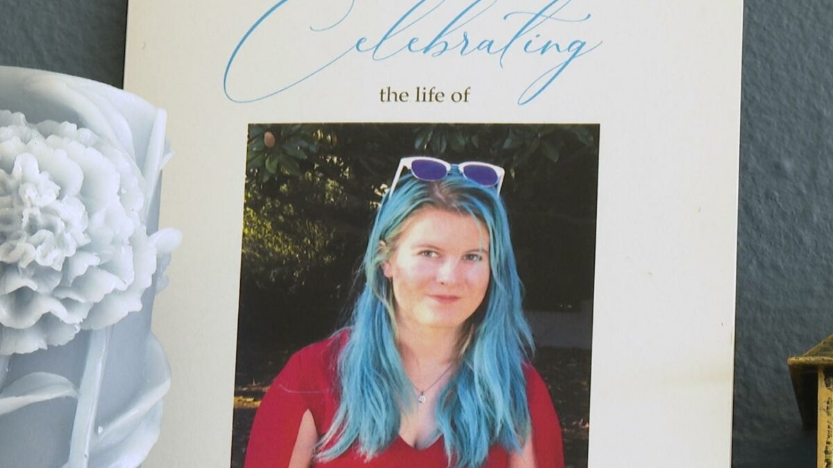 This image from video shows a photo of Emily Normandin-Parker on her memorial program at her parents' home in Seattle, Friday, Sept. 18, 2026.