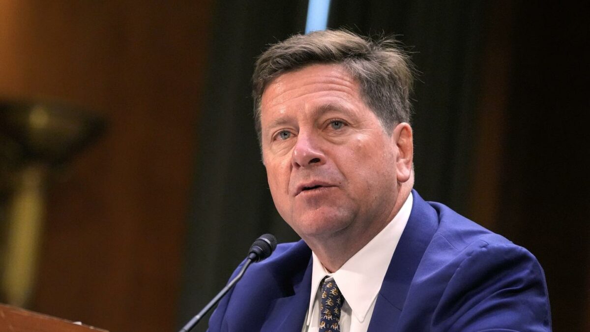 Jay Clayton testifies during a Senate Intelligence Committee confirmation hearing on Capitol Hill, July 15, 2026.