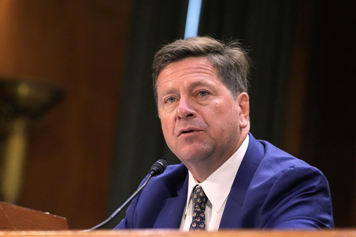 Jay Clayton testifies during a Senate Intelligence Committee confirmation hearing on Capitol Hill, July 15, 2026.