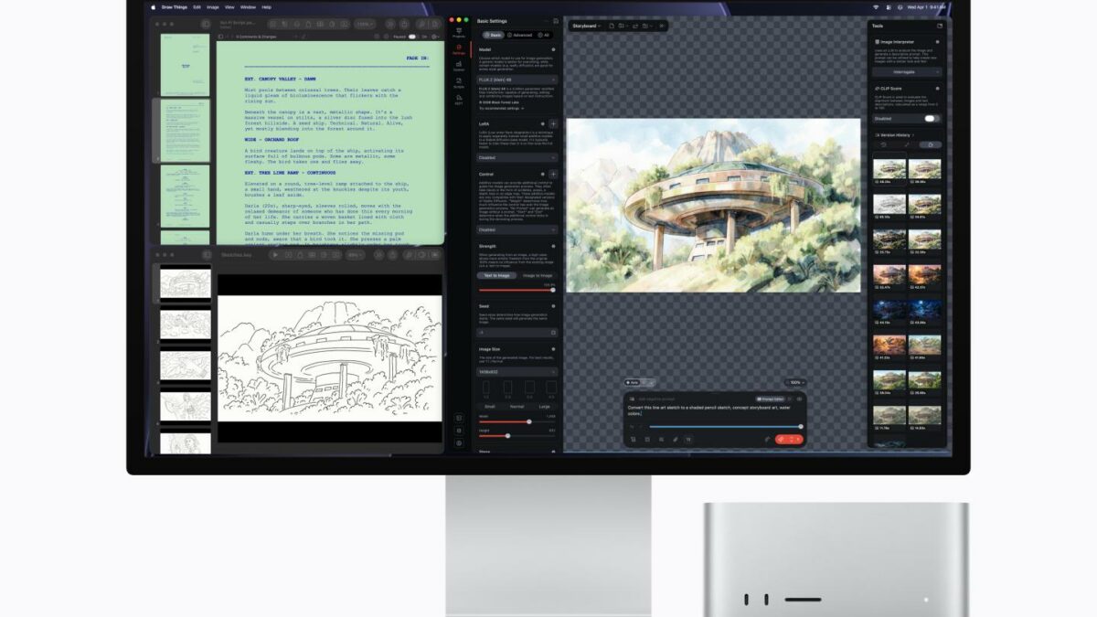 A render of Apple’s new Mac Studio with its M5 Ultra chip demonstrating the local, on-device generation of AI images. (Courtesy Apple)