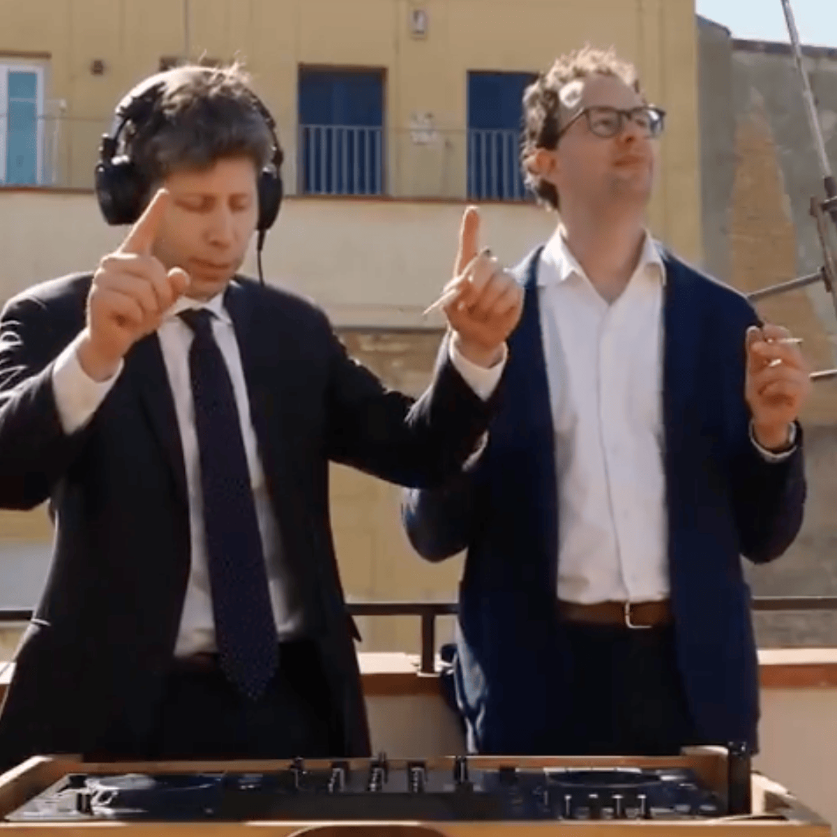fortune-tech-parting-shot-2026-10-08 An AI-generated image of OpenAI CEO Sam Altman and Anthropic CEO Dario Amodei drinking, smoking, and dancing to music.