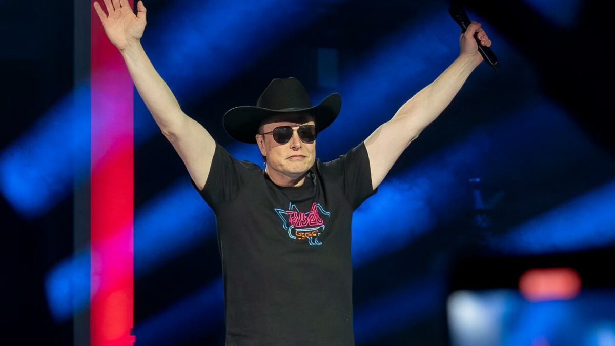 CEO of Tesla Motors Elon Musk speaks at the Tesla Giga Texas manufacturing "Cyber Rodeo" grand opening party in Austin, Texas.