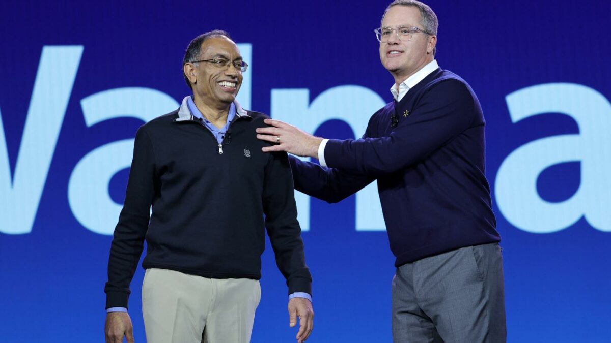 Two men on a stage