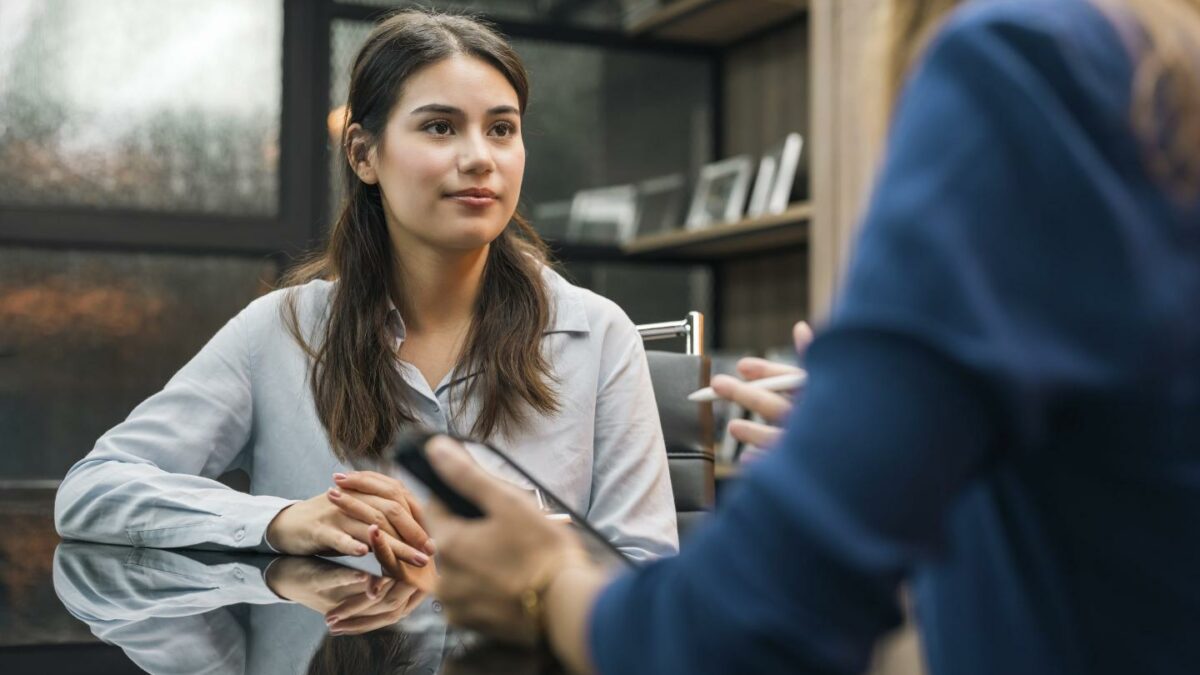 Young worker in job interview