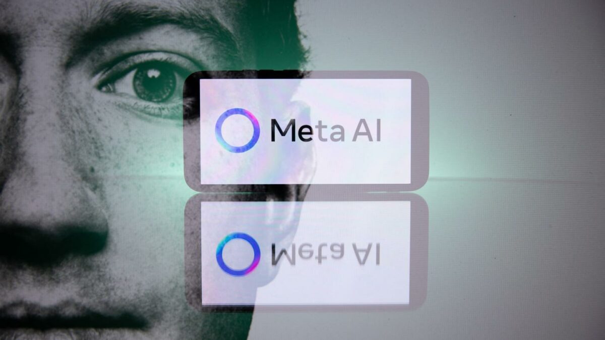 Photo of Mark Zuckerberg and Meta AI logos