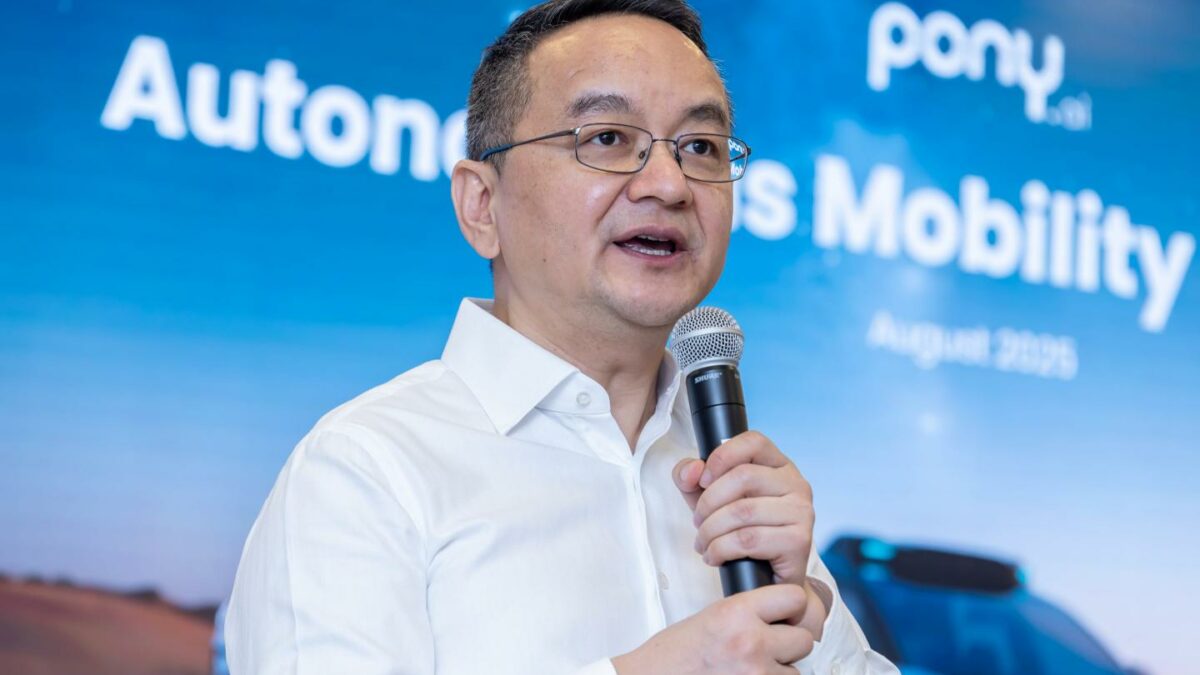 James Peng, CEO of Pony.ai, during a news conference in Hong Kong, Aug. 26, 2025.