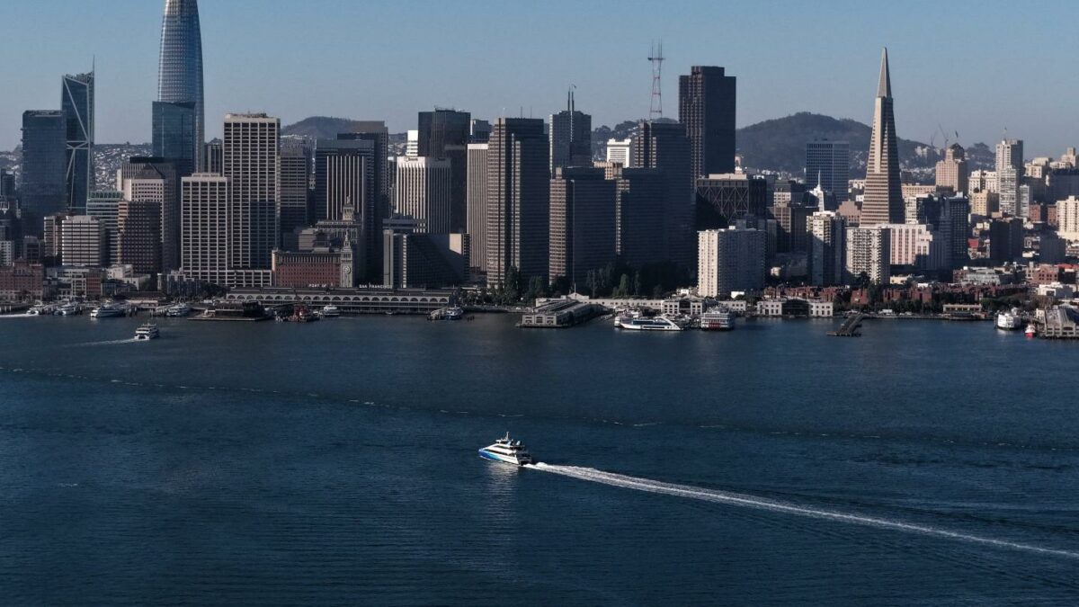 An aerial view of the San Francisco skyline on October 20, 2025.