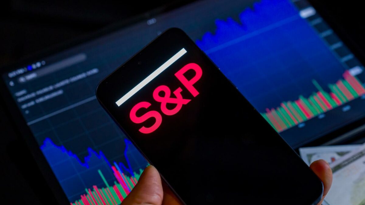 The S&P Global logo displays on a mobile screen