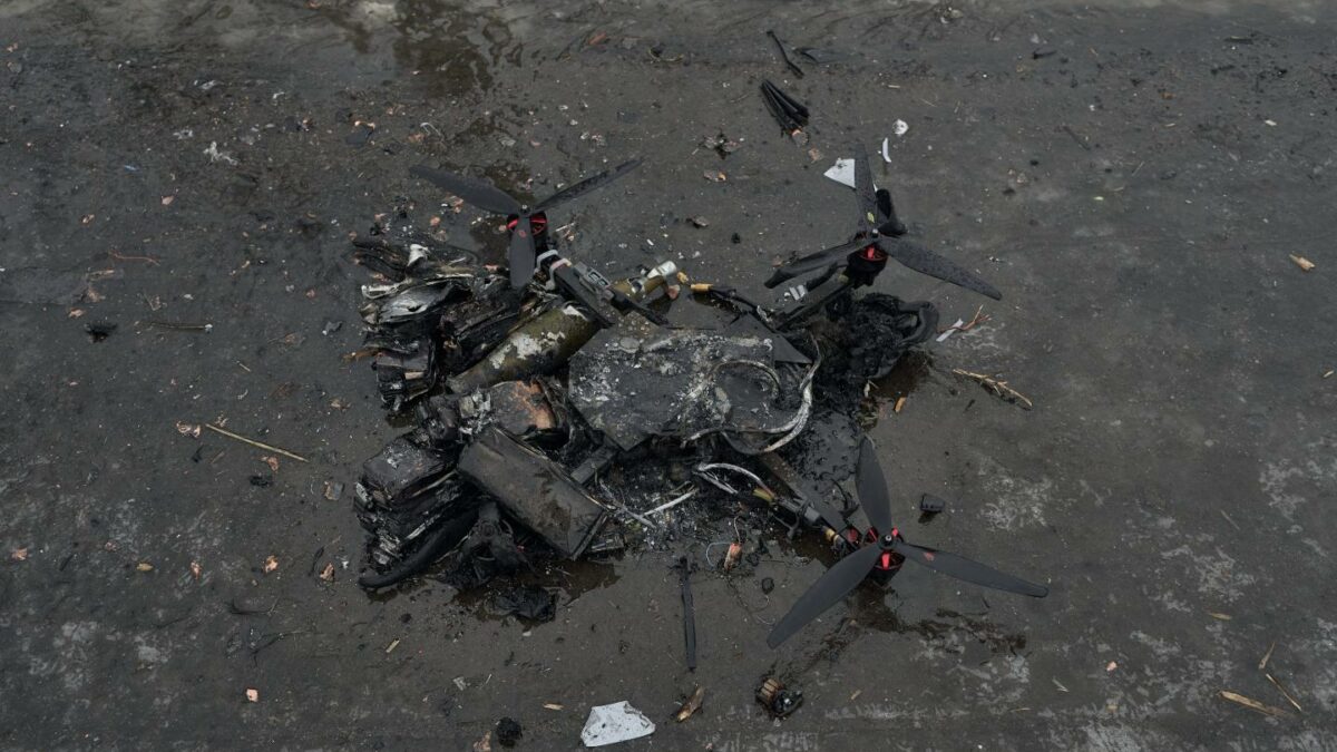 A destroyed drone in the Donetsk region of Ukraine.