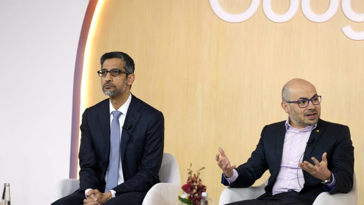 Google CEO Sundar Pichai (left) and DeepMind chair Demis Hassabis.
