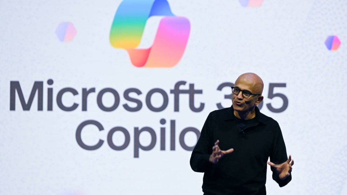 Microsoft Chief Executive Satya Nadella speaks on stage during the company's AI tour in Bavaria, Munich, on Feb. 25, 2026.
