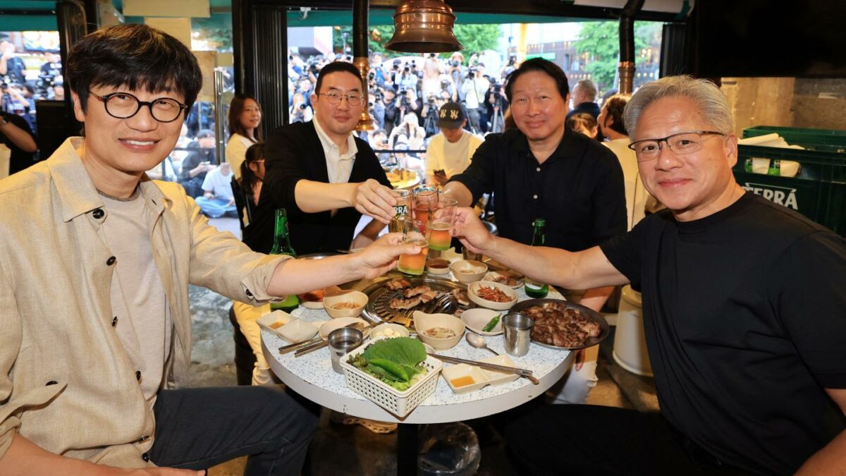 Four men at dinner