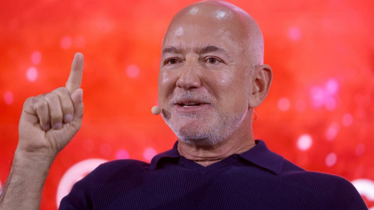 Jeff Bezos holding one finger up
