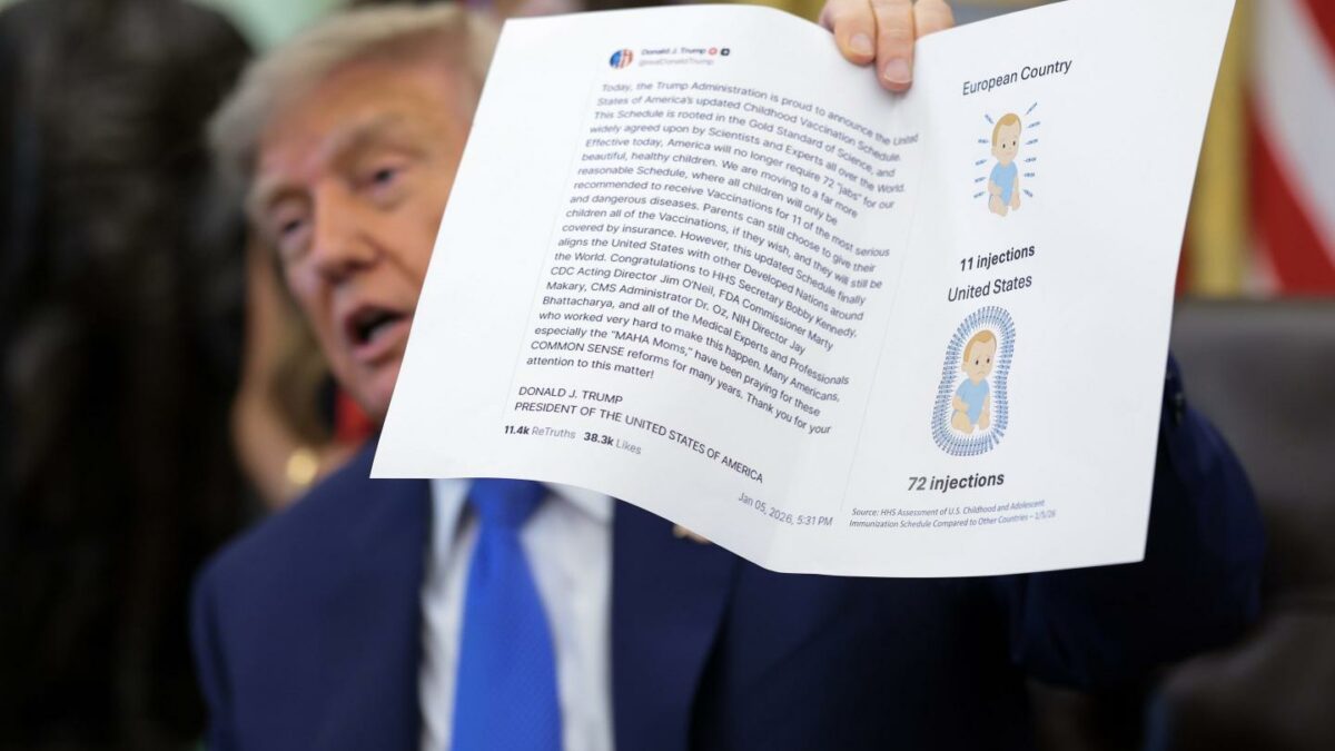 Photo of Trump holding up printed-out Truth Social post
