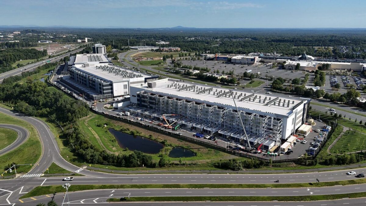 Aerial view of the construction of an Amazon Web Services data center on Aug. 26, 2026, in Sterling, Va.