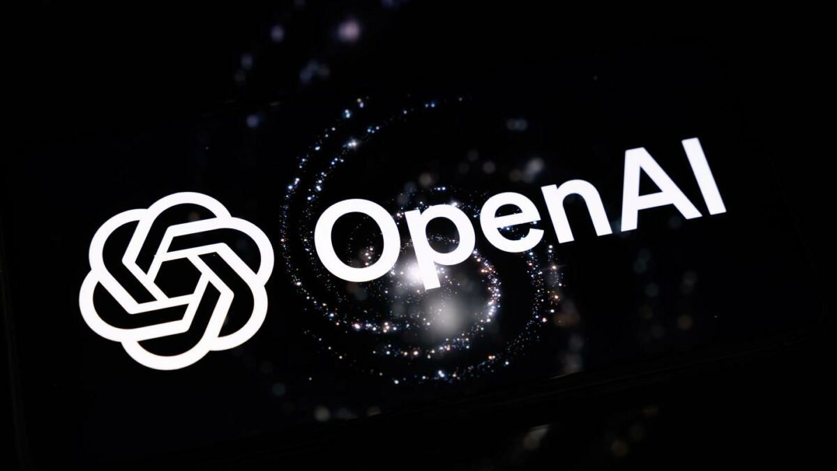 OpenAI logo on a black background.