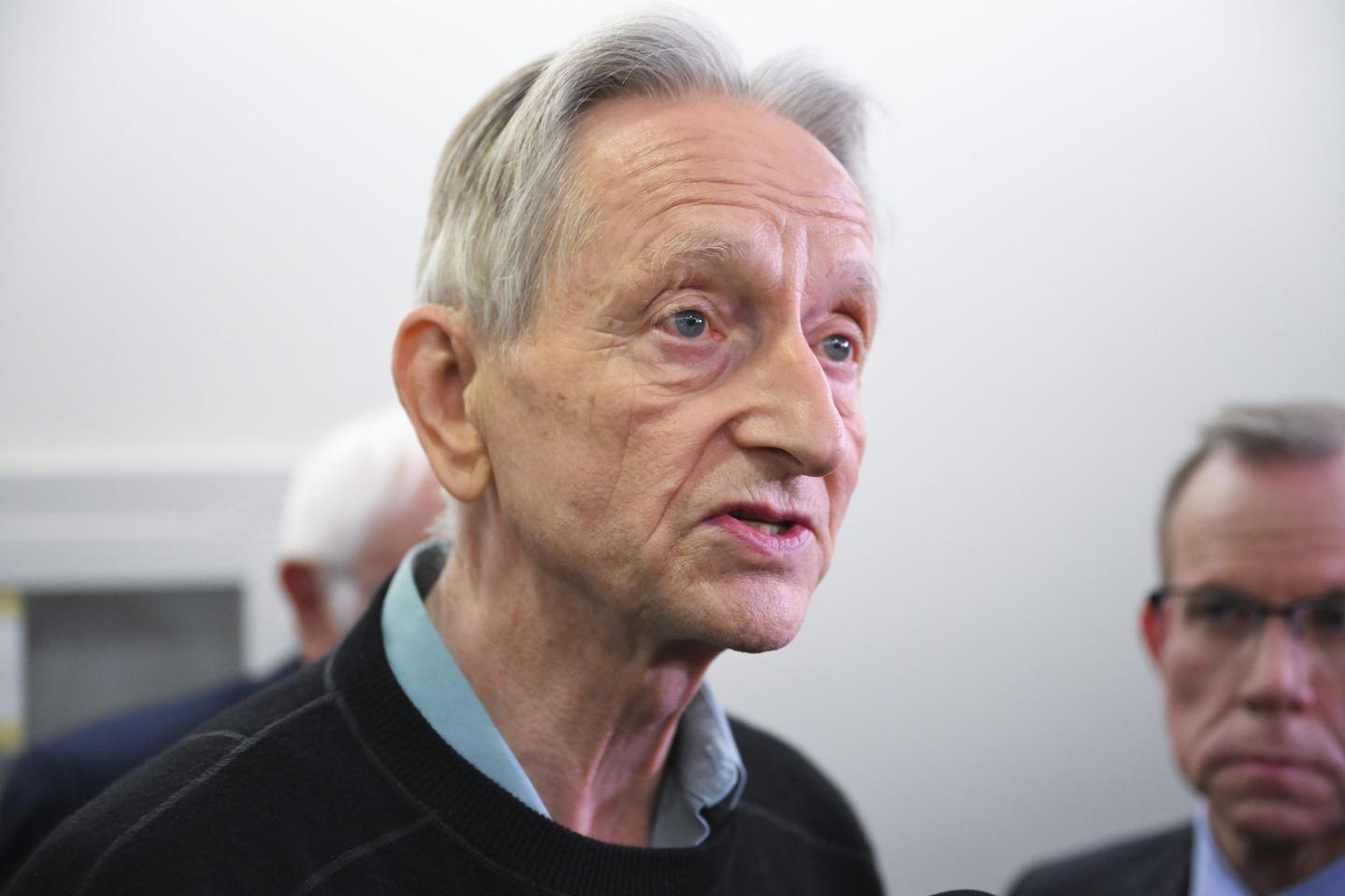 Geoffrey Hinton speaks to journalists after addressing an AI briefing for senators on September 16, 2026 at the U.S. Capitol.