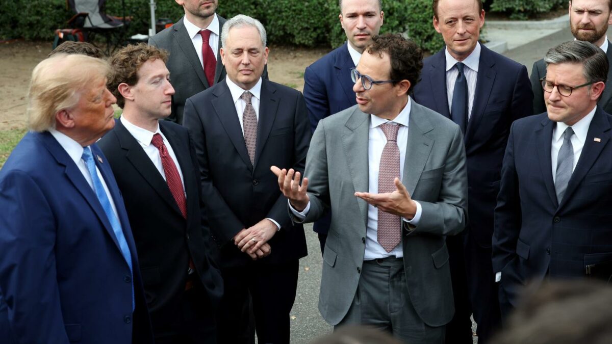 President Donald Trump at a press briefing with AI executives outside the West Wing of the White House, Sept. 29, 2026.