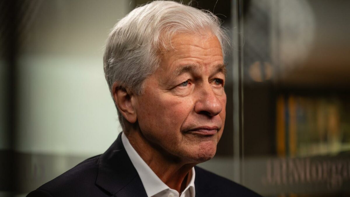Jamie Dimon, chief executive officer of JPMorgan Chase & Co., during a Bloomberg Television interview on the sidelines of the JPMorgan Tech Stars Conference 2026 in London, UK.
