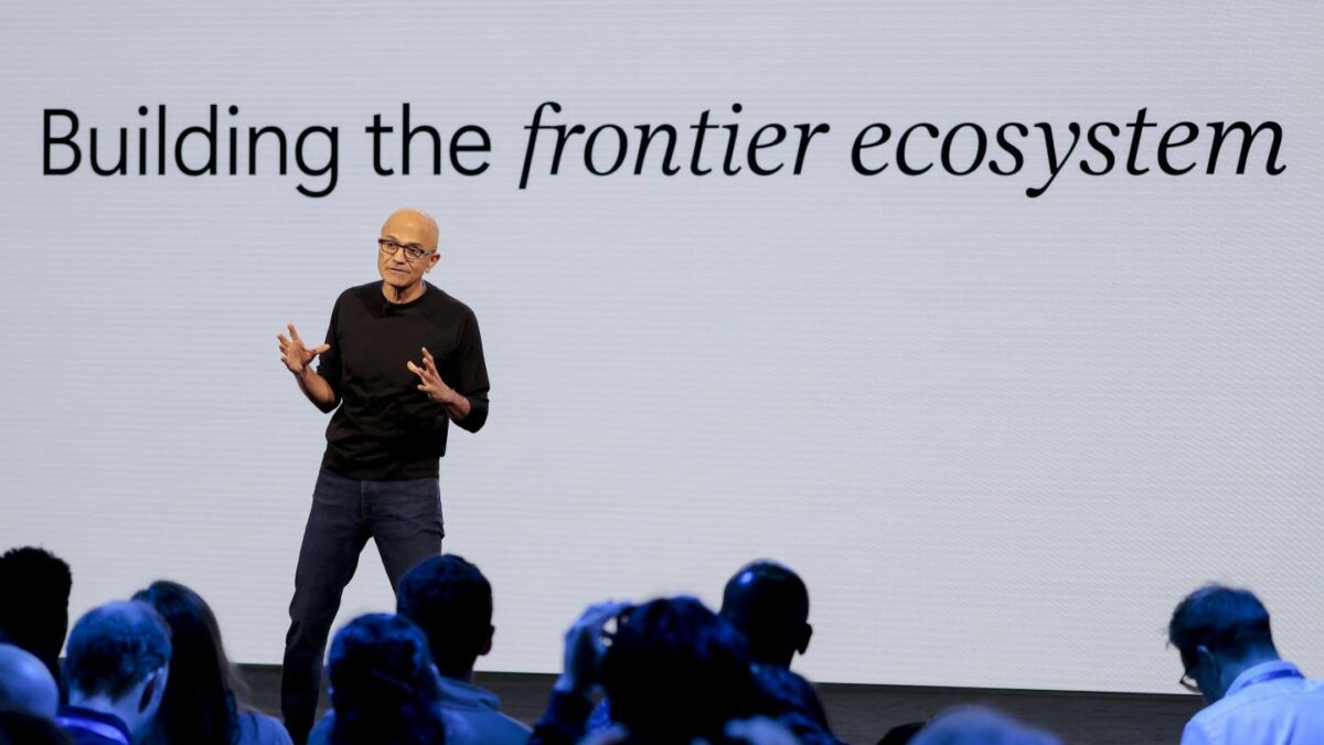 Microsoft chief executive Satya Nadella speaks at a Windows event in San Francisco, Oct. 7, 2026.