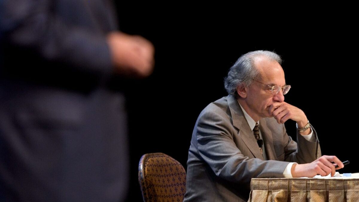 Jeremy Siegel, the Russell E. Palmer Professor of FInance at the Wharton School, prepares to address the Securities Industry Association during their annual meeting in Boca Raton, Florida, Thursday, November 10, 2005.