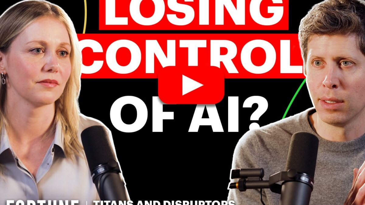 Thumbnail image for Fortune Titans and Disruptors of Industry podcast reads, "Losing Control of AI?" and depicts Fortune Editor-in-Chief Alyson Shontell and OpenAI CEO Sam Altman in conversation on a podcast.